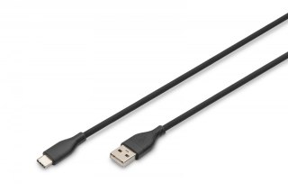 Kabel połączeniowy silikonowy USB-A - USB-C, USB 2.0 60W, 2m Czarny Digitus