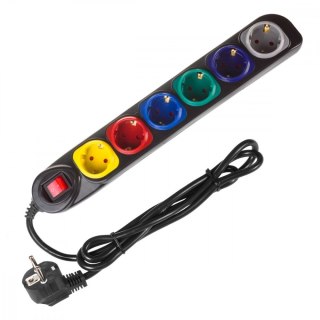 Listwa zasilająca 1,5m 250VAC/10A MCE509 B 2500 Q, IP20, 6 gniazd, prąd znamionowy 10A, czarny Maclean