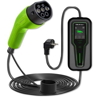 Mobilna ładowarka do samochodu elektrycznego EV z regulacją 2w1 Typ2 | 3.5kW | 230V | LCD | Przenośna | Wallbox | 5m Qoltec