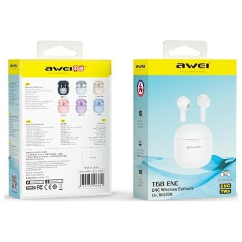 Słuchawki Bluetooth 5.3 T68 TWS ENC Białe AWEI