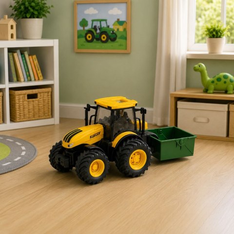 Traktor Rolniczy Farmerski Z Rozsiewaczem Nawozu Światła Dźwięk Żółty 1:24 LEAN Toys