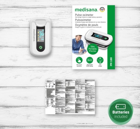 Pulsoksymetr Medisana PM 180 wyświetlacz OLED | dokładność 2 bpm | 68 x 38 x 27 mm