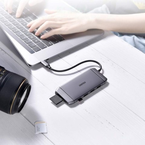 Wielofunkcyjny HUB USB czytnik kart SD i TF HDMI 4K VGA Full HD RJ45 9w1 szary CHOETECH