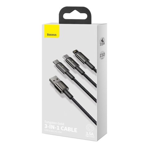 Kabel przewód 3w1 USB USB-C Iphone Lightning microUSB 3.5 A 1.5 m czarny BASEUS