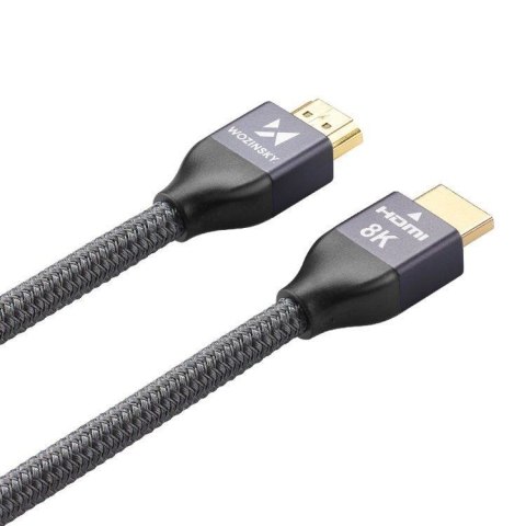 Kabel przewód HDMI 2.1 8K 60 Hz 48 Gbps 4K 120 Hz 2K 144 Hz 1 m srebrny WOZINSKY