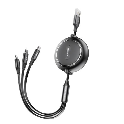 Rozwijany kabel przewód 3w1 USB microUSB Iphone Lightning USB-C 3.5A 35cm 120cm czarny BASEUS