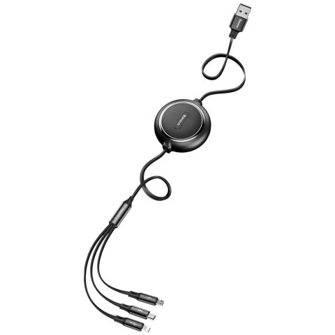 Rozwijany kabel przewód 3w1 USB microUSB Iphone Lightning USB-C 3.5A 35cm 120cm czarny BASEUS