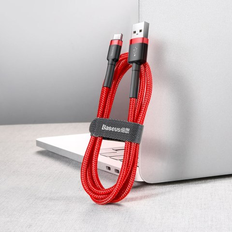 Wytrzymały elastyczny kabel przewód USB USB-C QC3.0 2A 2M czerwony BASEUS