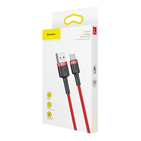 Wytrzymały elastyczny kabel przewód USB USB-C QC3.0 2A 2M czerwony BASEUS