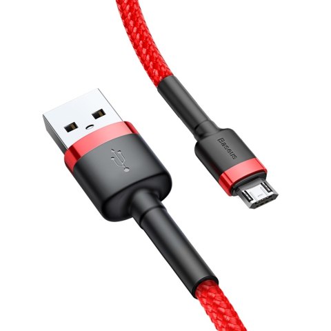 Wytrzymały elastyczny kabel przewód USB microUSB QC3.0 2.4A 1M czerwony BASEUS