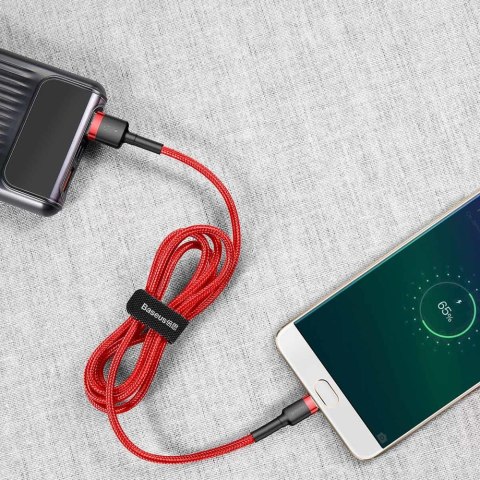 Wytrzymały elastyczny kabel przewód USB microUSB QC3.0 2.4A 1M czerwony BASEUS