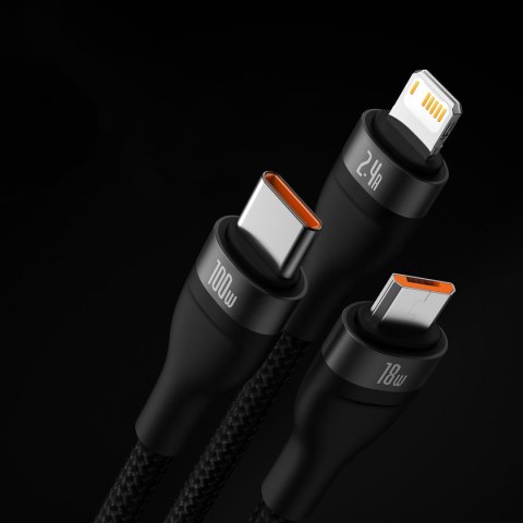 Kabel przewód 3w1 USB do USB-C / iPhone Lightning / micro USB 1.2m - czarny BASEUS