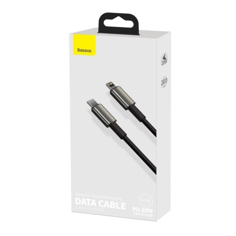 Kabel przewód do iPhone USB-C - Lightning szybkie ładowanie 20W 2m - cały czarny BASEUS
