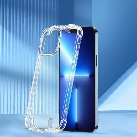 Etui pokrowiec do iPhone 13 Pro pancerna obudowa z haczykami podstawką przezroczysty