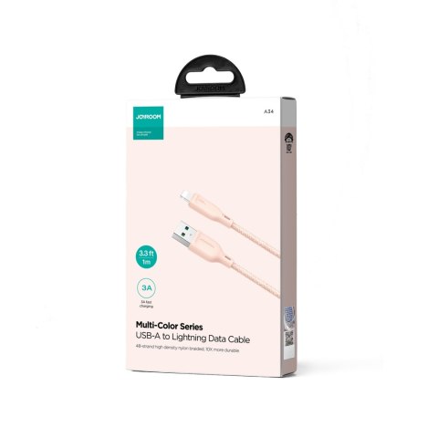 Kabel przewód do iPhone Multi-Color Series USB-A - Lightning 3A 1m różowy