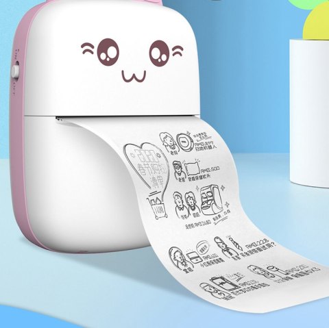 Mini Kot drukarka termiczna do etykiet ściąg z telefonu Bluetooth Fun Print różowa HURTEL