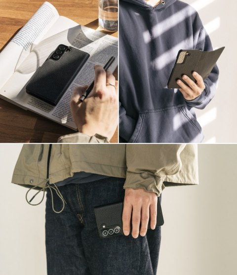 Skórzane etui pokrowiec z klapką do Galaxy S22+ Folio Signature czarny Ringke