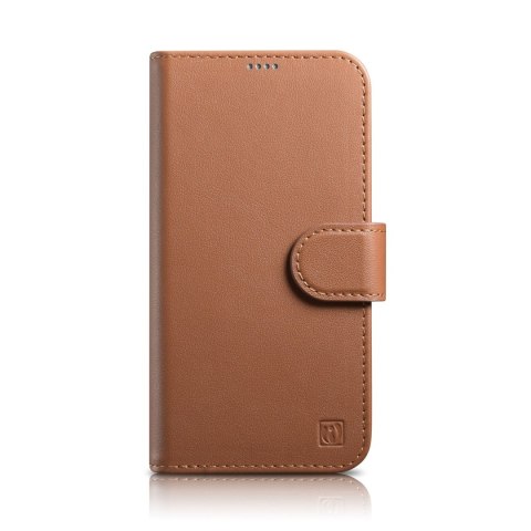 2w1 etui skórzany pokrowiec z klapką iPhone 14 Plus Anti-RFID Wallet Case brązowy ICARER