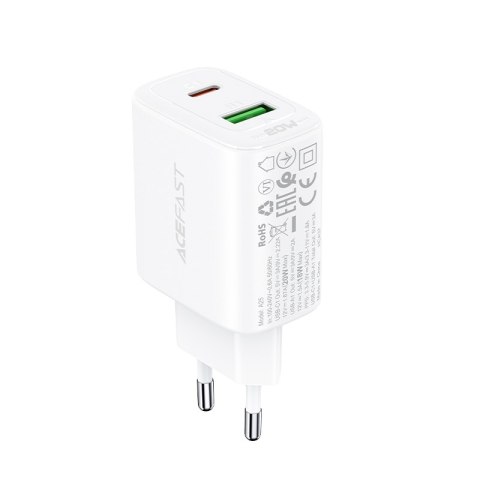 Ładowarka sieciowa USB-C i USB 20W PPS PD QC 3.0 AFC FCP biały ACEFAST