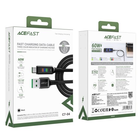 Kabel przewód USB-A - USB-C 60W z wyświetlaczem 1.2m czarny ACEFAST