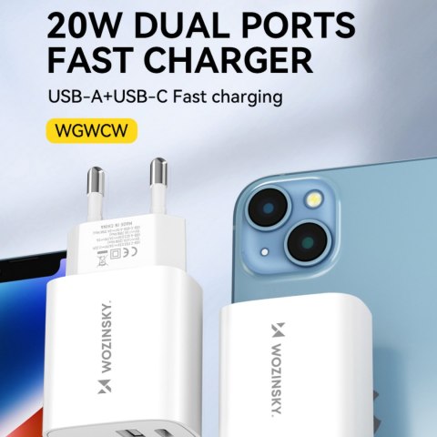 Ładowarka sieciowa 20W USB-A USB-C 100-240V biała WOZINSKY