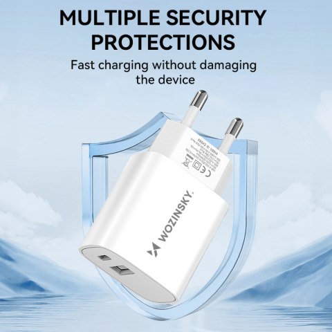 Ładowarka sieciowa 20W USB-A USB-C 100-240V biała WOZINSKY