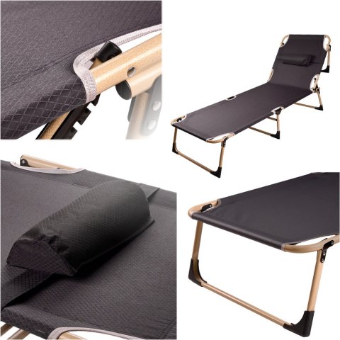 Łóżko polowe LUARO składane turystyczne kanadyjka leżanka z regulacją 193 cm szare Kik Sp. z o. o. Sp. k.