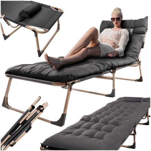 Łóżko polowe LUARO turystyczne składane leżak biznesowy 193 cm ciemny szary Kik Sp. z o. o. Sp. k.