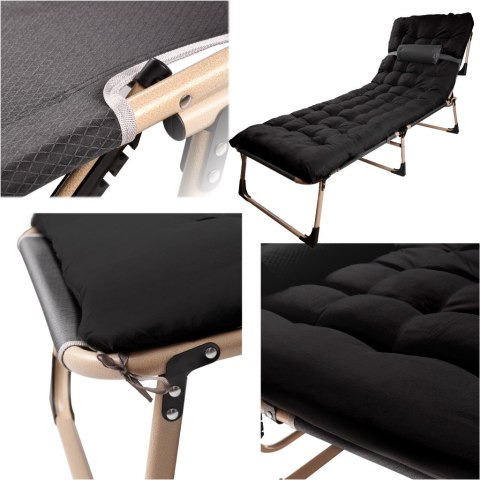 Łóżko polowe LUARO turystyczne składane leżak biznesowy 193 cm czarny Kik Sp. z o. o. Sp. k.