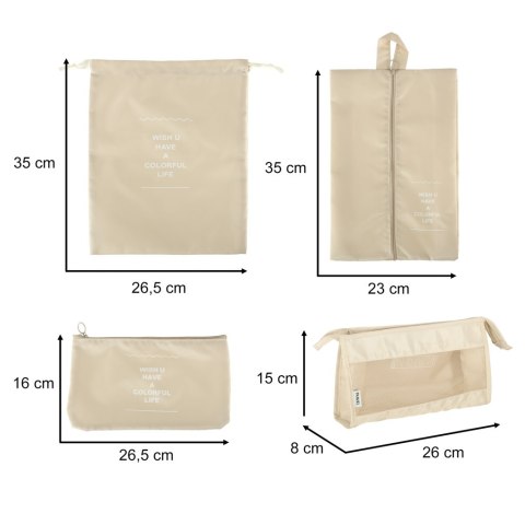 Organizery do walizki zestaw podróżny 8 sztuk akcesoria do przechowywania ubrań torby wodoodporne kosmetyczka worek na buty beżo Kik Sp. z o. o. Sp. k.