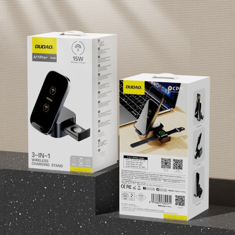 3w1 Ładowarka A11Pro+ indukcyjna 15W do telefonu smartwatcha słuchawek - czarna DUDAO