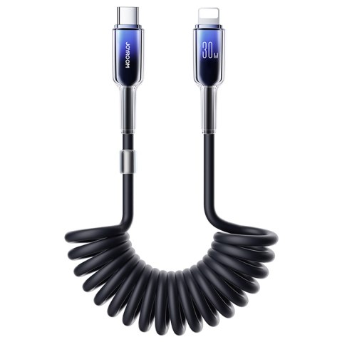Kabel przewód spiralny USB-C - iPhone Lightning Crystal-Clear Series 30W 1.5m - czarny JOYROOM