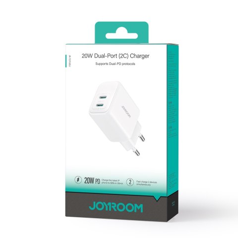 Ładowarka sieciowa 2x USB-C 20W PD QC 3.0 - biała JOYROOM
