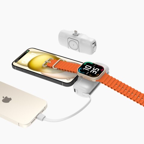 Mini powerbank 5000mAh 15W iPhone Lightning i ładowarką do Apple Watch - biały WOZINSKY