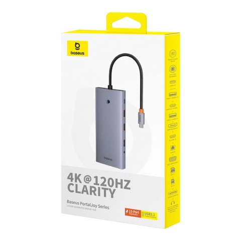 13w1 HUB adapter PortalJoy Series USB-C HDMI DP VGA USB-A PD RJ45 SD TF AUX - szary BASEUS