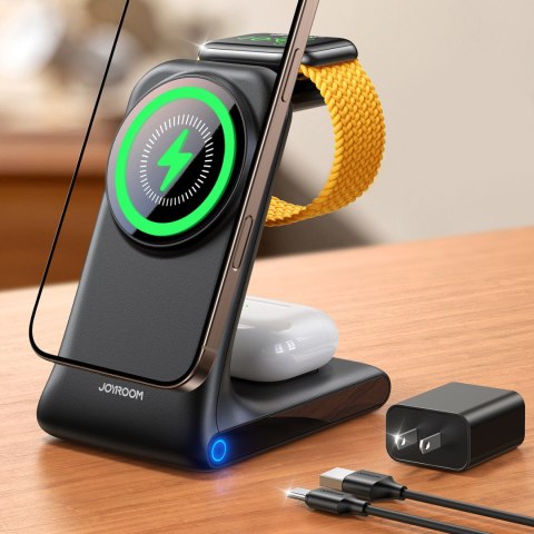 3w1 Ładowarka bezprzewodowa stacja ładująca z MagSafe - czarna JOYROOM