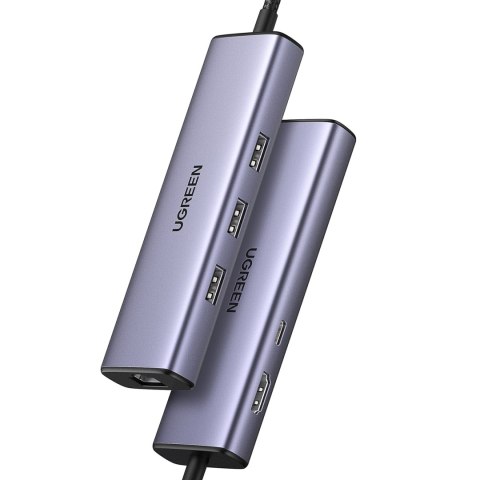 6w1 HUB adapter USB-C - 3x USB-A 3.0 / HDMI / RJ45 / USB-C PD - szary UGREEN
