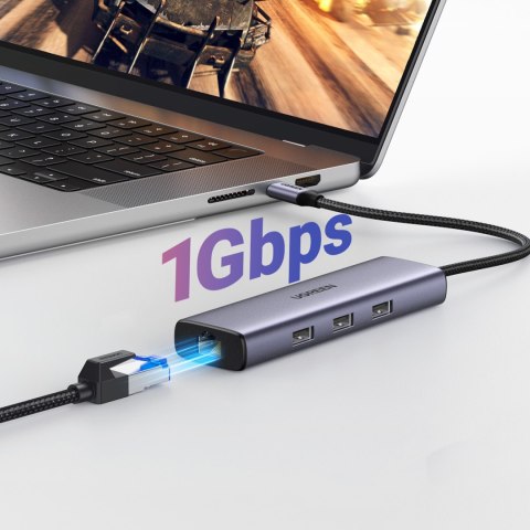 6w1 HUB adapter USB-C - 3x USB-A 3.0 / HDMI / RJ45 / USB-C PD - szary UGREEN