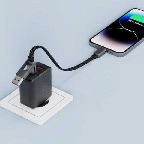 Kabel przewód USB-C - USB-A / USB-C 480Mb/s 3A 0.2m - czarny ACEFAST