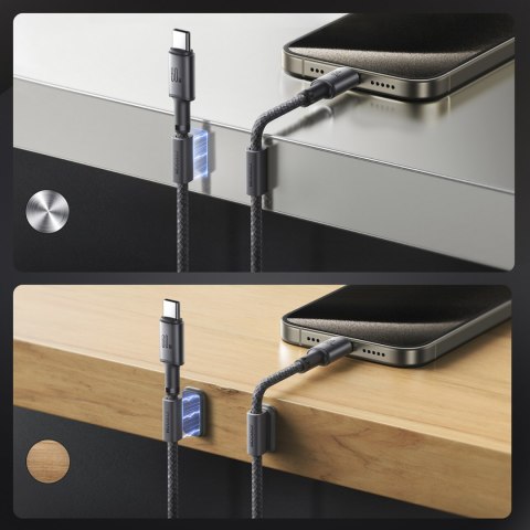 Kabel przewód USB-C - USB-C z organizerem uchwytem magnetycznym 1.2m - szary