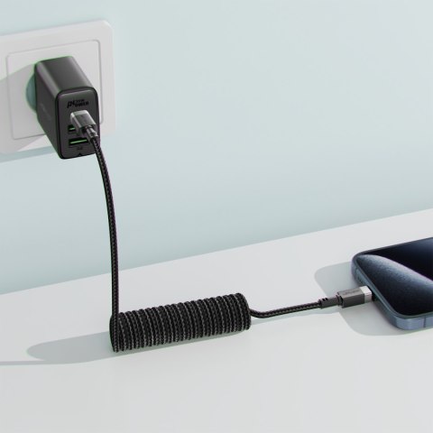 Kabel przewód spiralny USB-A - USB-C 480Mb/s 3A 1.2m - czarny ACEFAST