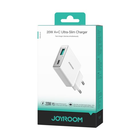 Mała i supercienka ładowarka sieciowa 20W USB-A USB-C - biała JOYROOM