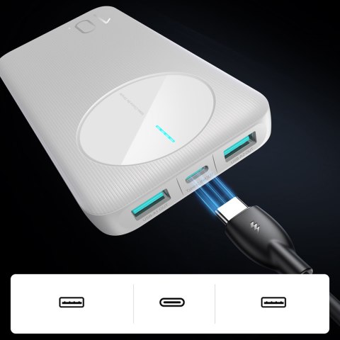 Powerbank JR-PBF12 10000mAh 2.4A 2x USB-A 1x USB-C - biały JOYROOM