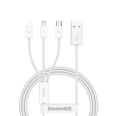 3w1 Kabel przewód Superior Series USB-A - USB-C / iPhone Lightning / micro USB 3.5A 0.5m - biały BASEUS
