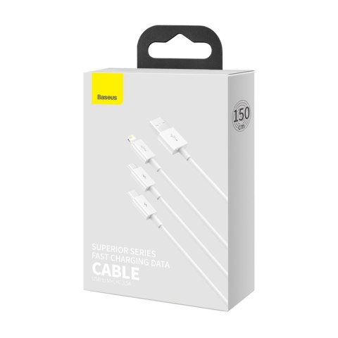 3w1 Kabel przewód Superior Series USB-A - USB-C / iPhone Lightning / micro USB 3.5A 0.5m - biały BASEUS