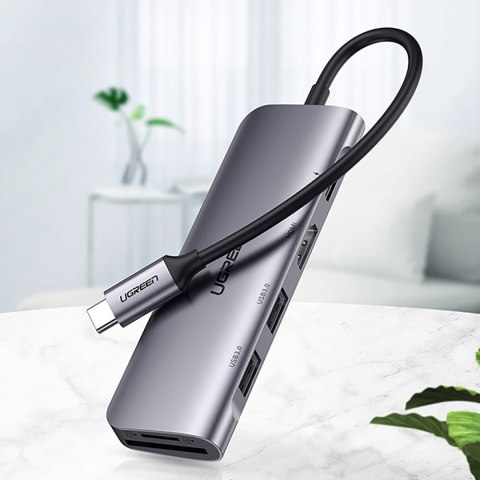 6w1 HUB adapter USB-C - HDMI USB-A USB-C PD czytnik SD TF - szary UGREEN