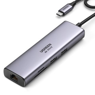 HUB Adapter USB-C - USB-A / HDMI / RJ45 / czytnik kart SD i TF / USB-C PD 100W - szary UGREEN