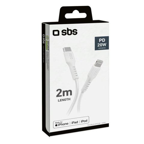 Kabel przewód USB-C - iPhone Lightning 2m - biały SBS