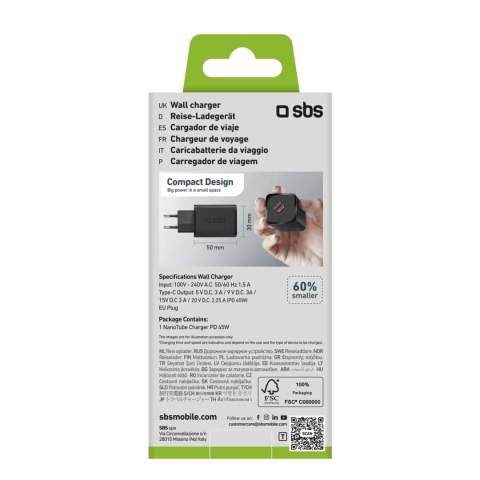 Ładowarka sieciowa Power Delivery GaN USB-C 45W - czarna SBS