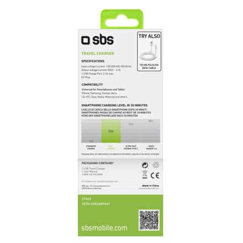 Ładowarka sieciowa USB-A 10W - biała SBS